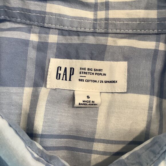 Gap The Big Shirt Mens Small Plaid Shirt Blue White Long Sleeve Button Up Casual - Picture 12 of 13